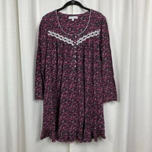 Eileen West Pink Floral Long Sleeve Short Nightgown Sz.L